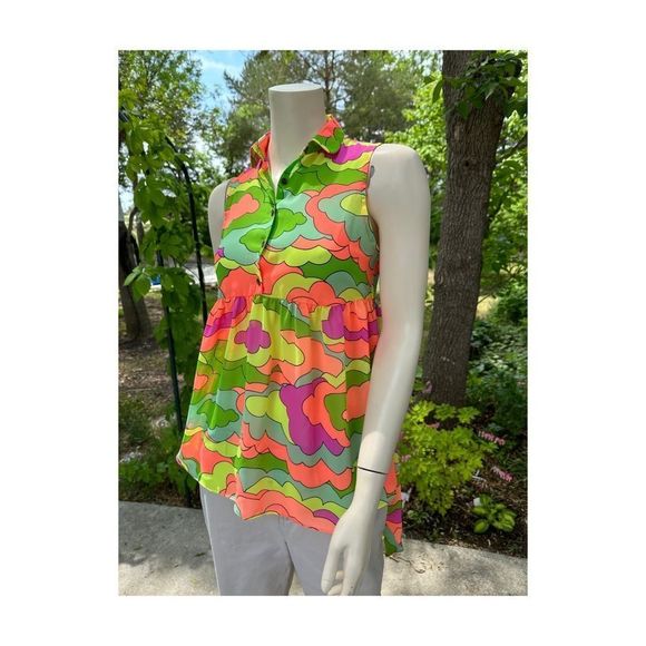 Nanette Lepore Neon Sheer Hi-low Tunic Keyhole Sz S NWOT Barbiecore - Picture 2 of 16